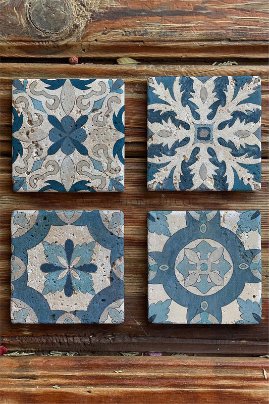 Printed Natural Stone Coasters Set of 4 Pattern Tile
