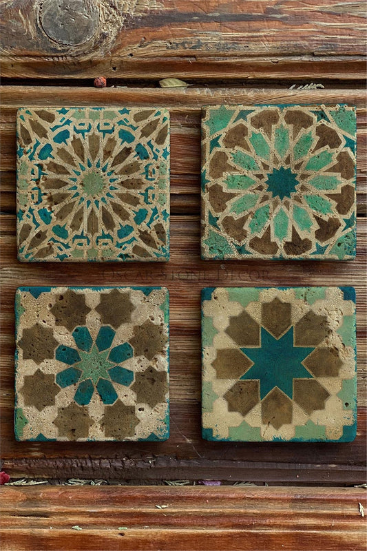 Printed Natural Stone Coasters Set of 4 Pattern Tile
