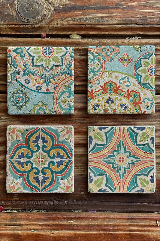 Printed Natural Stone Coasters Set of 4 Pattern Tile