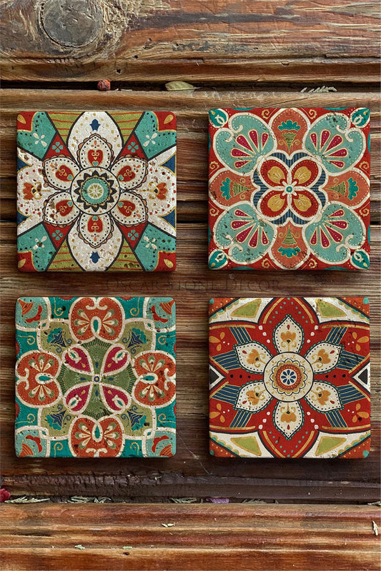 Printed Natural Stone Coasters Set of 4 Pattern Tile