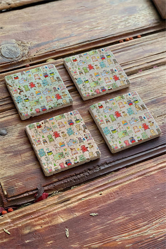 Printed Natural Stone Coasters Set of 4 Pattern Tile