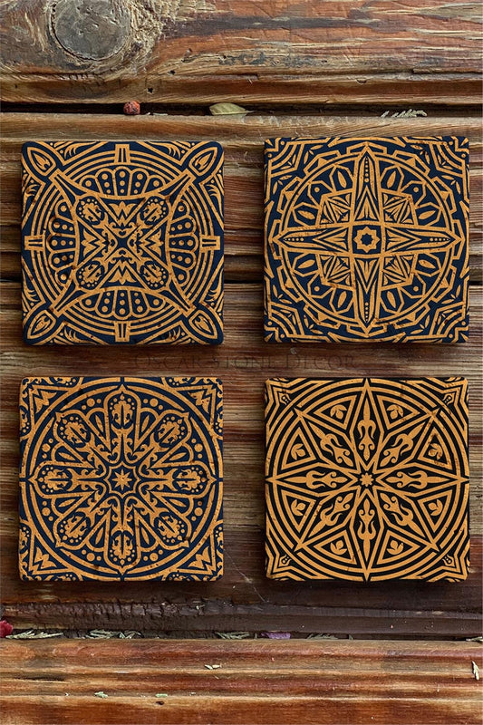 Printed Natural Stone Coasters Set of 4 Pattern Tile