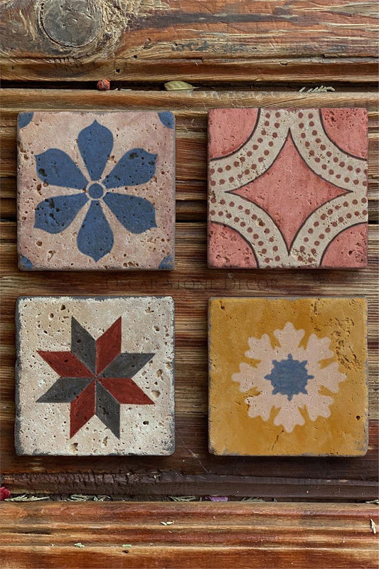 Printed Natural Stone Coasters Set of 4 Pattern Tile