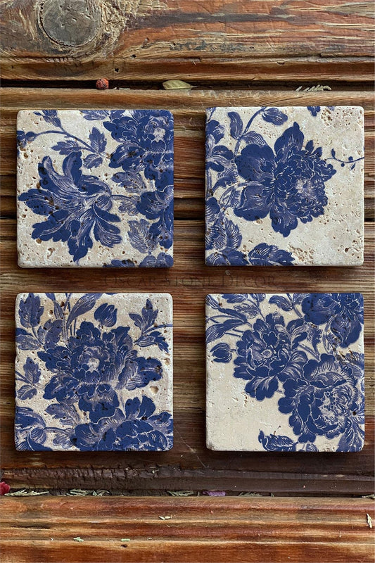 Printed Natural Stone Coasters Set of 4 Pattern Tile
