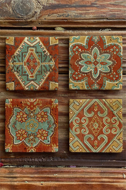 Printed Natural Stone Coasters Set of 4 Pattern Tile
