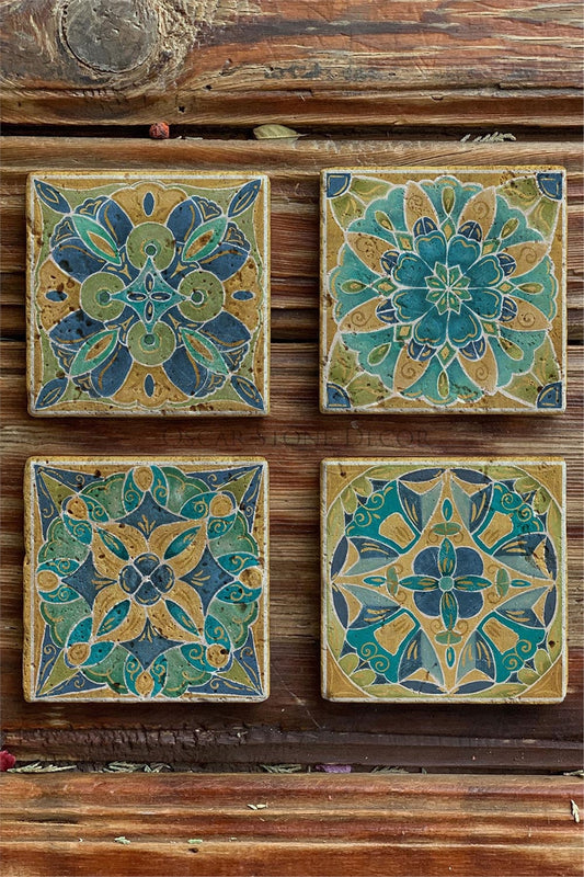 Printed Natural Stone Coasters Set of 4 Pattern Tile