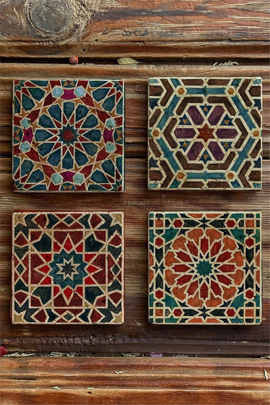 Printed Natural Stone Coasters Set of 4 Pattern Tile