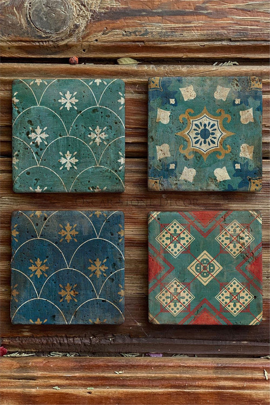 Printed Natural Stone Coasters Set of 4 Pattern Tile