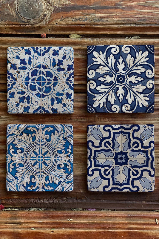 Printed Natural Stone Coasters Set of 4 Pattern Tile