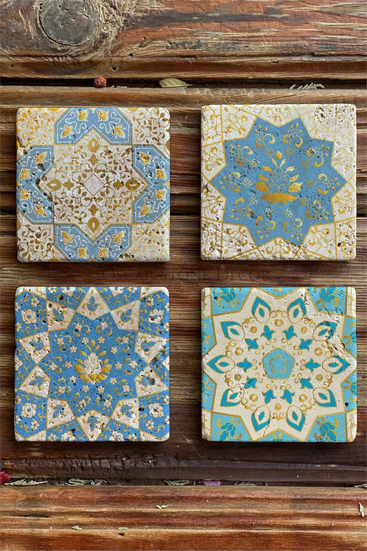 Printed Natural Stone Coasters Set of 4 Pattern Tile