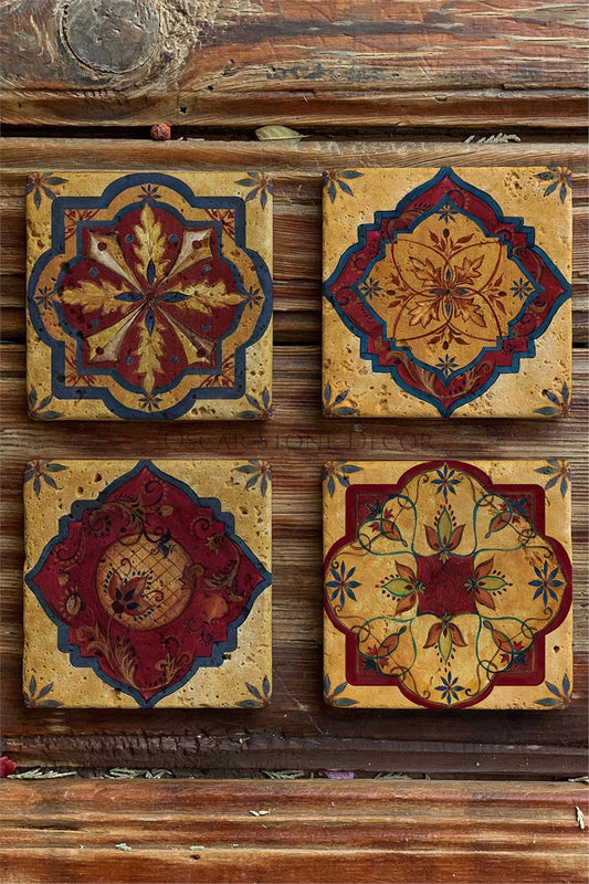Printed Natural Stone Coasters Set of 4 Pattern Tile