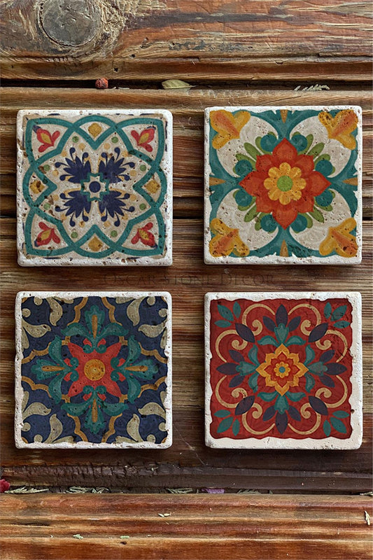 Printed Natural Stone Coasters Set of 4 Pattern Tile