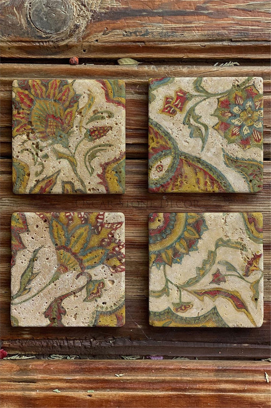 Printed Natural Stone Coasters Set of 4 Pattern Tile
