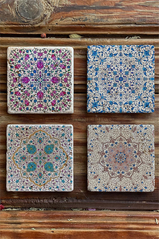 Printed Natural Stone Coasters Set of 4 Pattern Tile