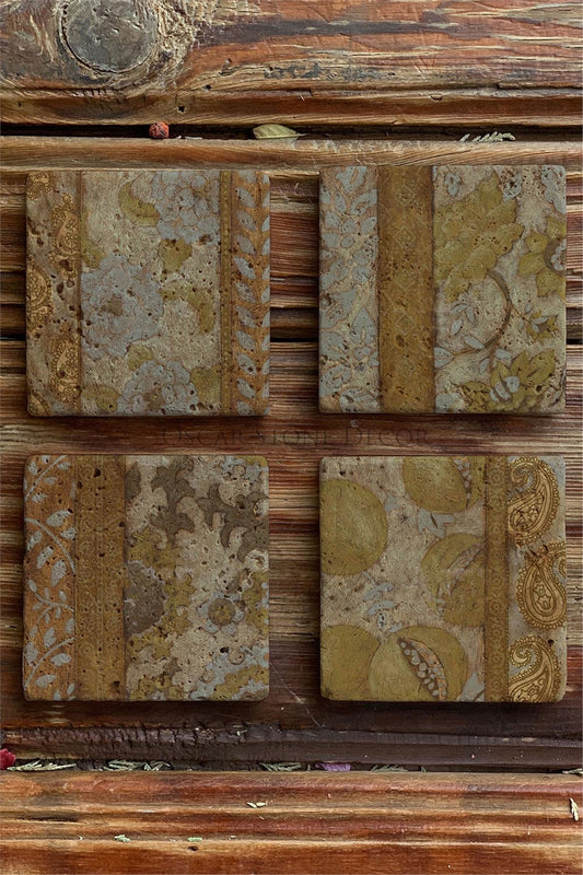 Printed Natural Stone Coasters Set of 4 Pattern Tile