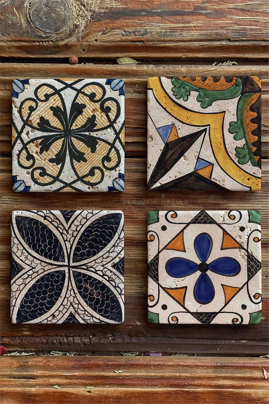 Printed Natural Stone Coasters Set of 4 Pattern Tile