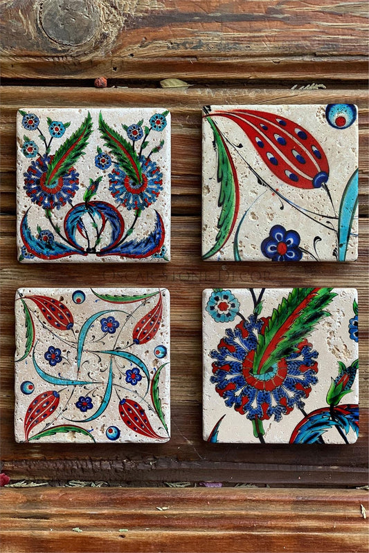 Printed Natural Stone Coasters Set of 4 Pattern Tile
