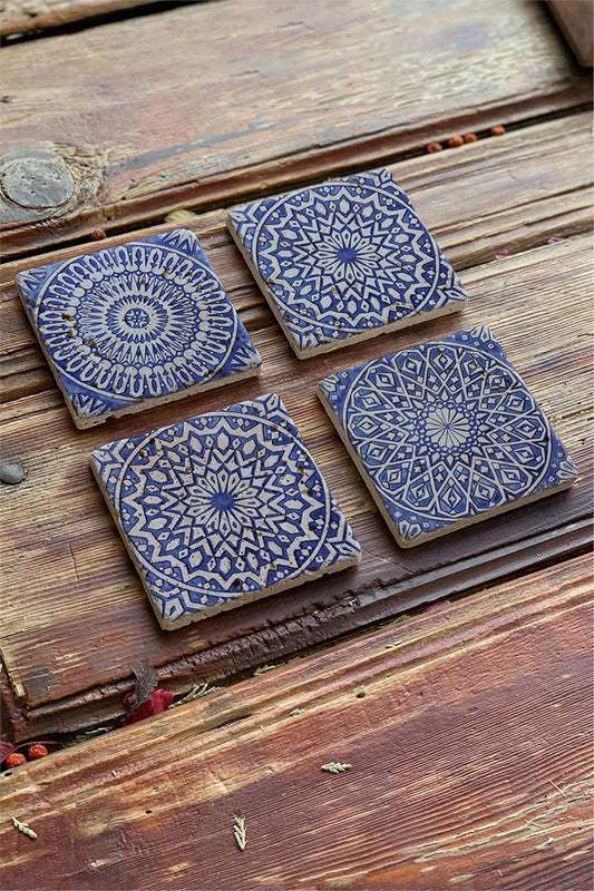 Printed Natural Stone Coasters Set of 4 Pattern Tile