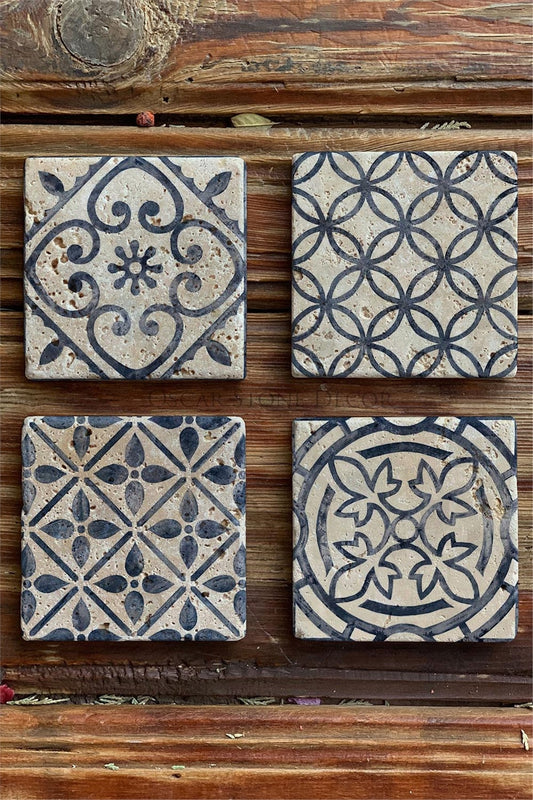 Printed Natural Stone Coasters Set of 4 Pattern Tile