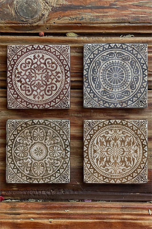 Printed Natural Stone Coasters Set of 4 Pattern Tile