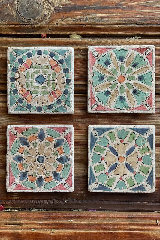 Printed Natural Stone Coasters Set of 4 Pattern Tile
