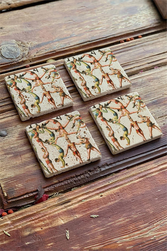 Printed Natural Stone Coasters Set of 4 Pattern Tile