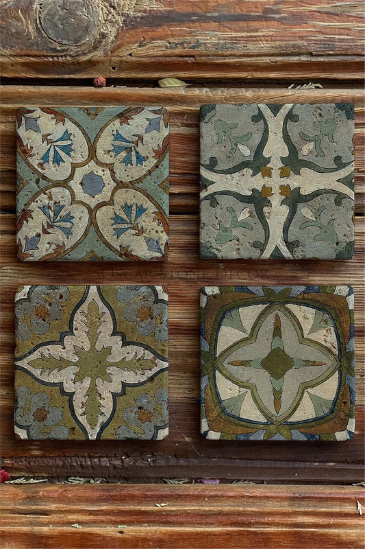 Printed Natural Stone Coasters Set of 4 Pattern Tile