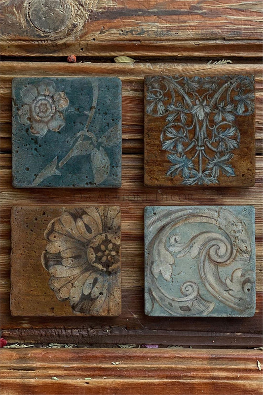 Printed Natural Stone Coasters Set of 4 Pattern Tile