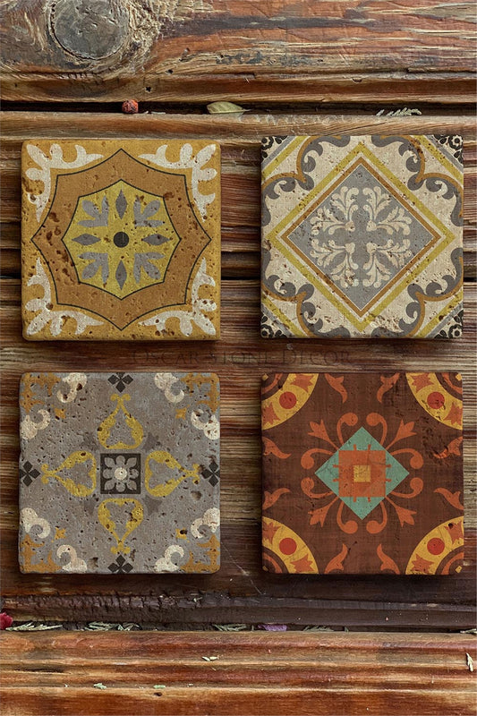 Printed Natural Stone Coasters Set of 4 Pattern Tile