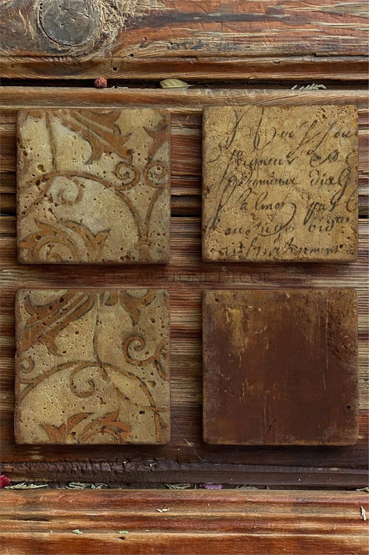 Printed Natural Stone Coasters Set of 4 Pattern Tile