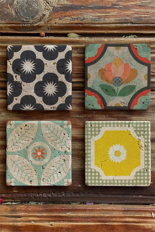 Printed Natural Stone Coasters Set of 4 Pattern Tile