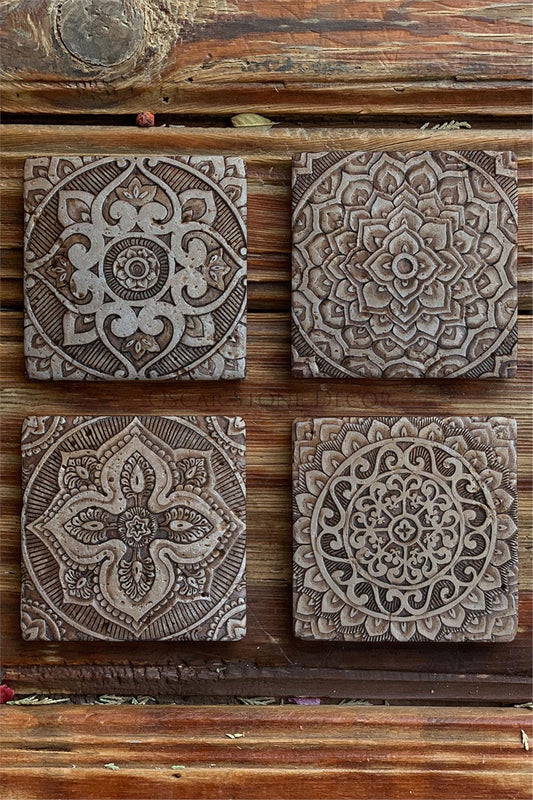Printed Natural Stone Coasters Set of 4 Pattern Tile