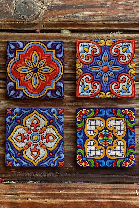 Printed Natural Stone Coasters Set of 4 Pattern Tile