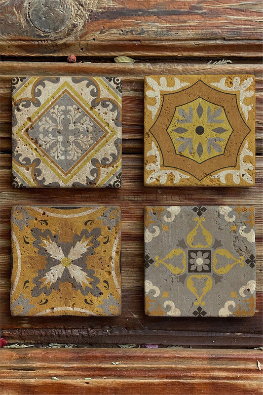 Printed Natural Stone Coasters Set of 4 Pattern Tile