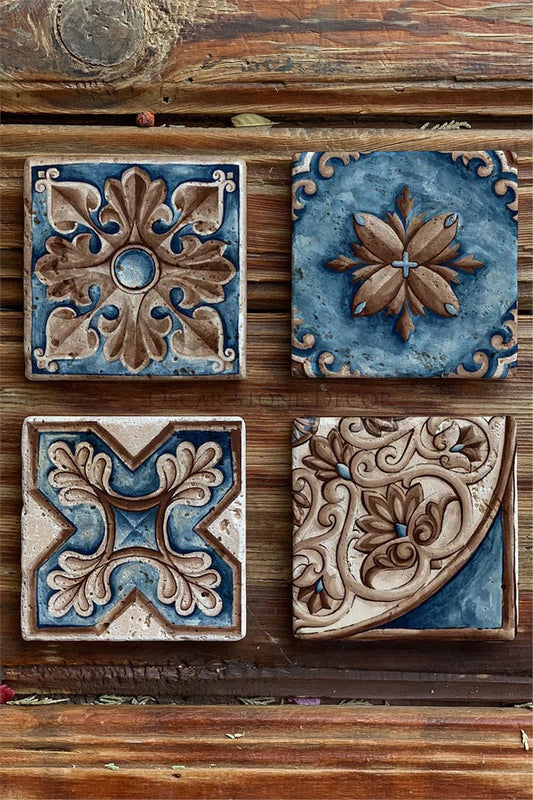 Printed Natural Stone Coasters Set of 4 Pattern Tile
