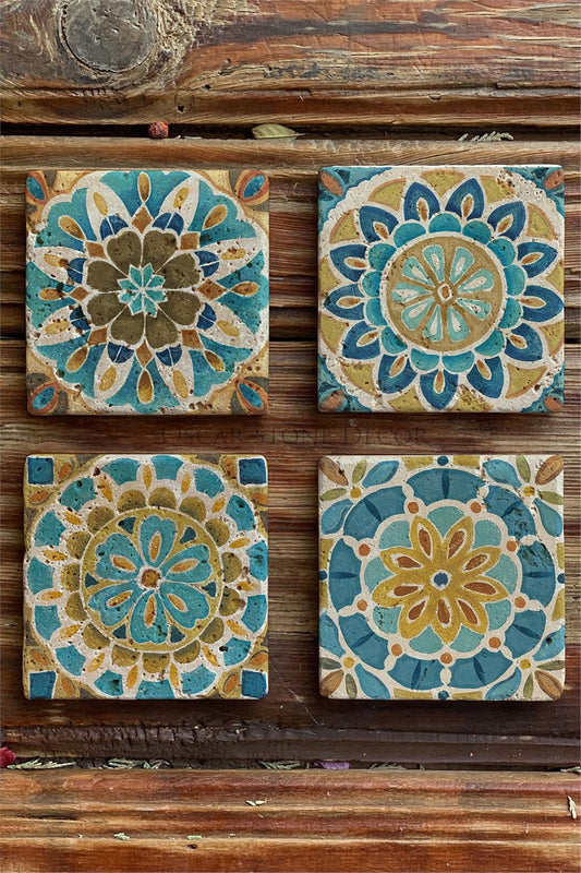 Printed Natural Stone Coasters Set of 4 Pattern Tile
