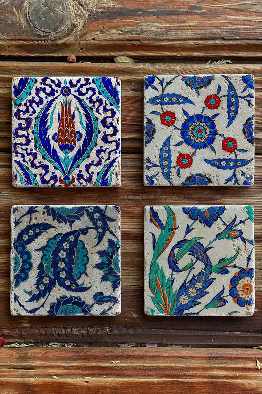 Printed Natural Stone Coasters Set of 4 Pattern Tile