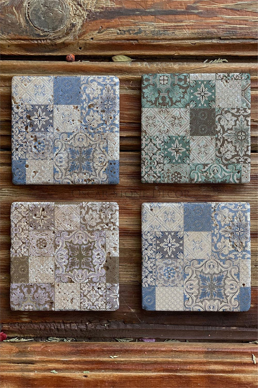 Printed Natural Stone Coasters Set of 4 Pattern Tile