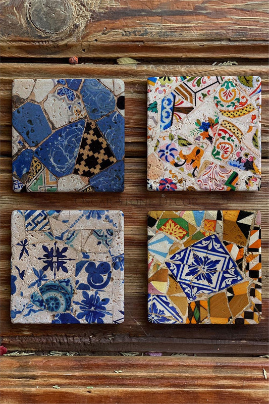 Printed Natural Stone Coasters Set of 4 Pattern Tile