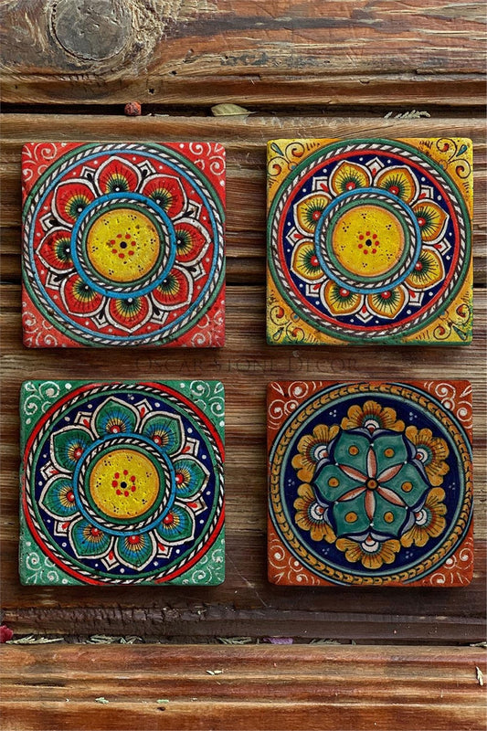 Printed Natural Stone Coasters Set of 4 Pattern Tile