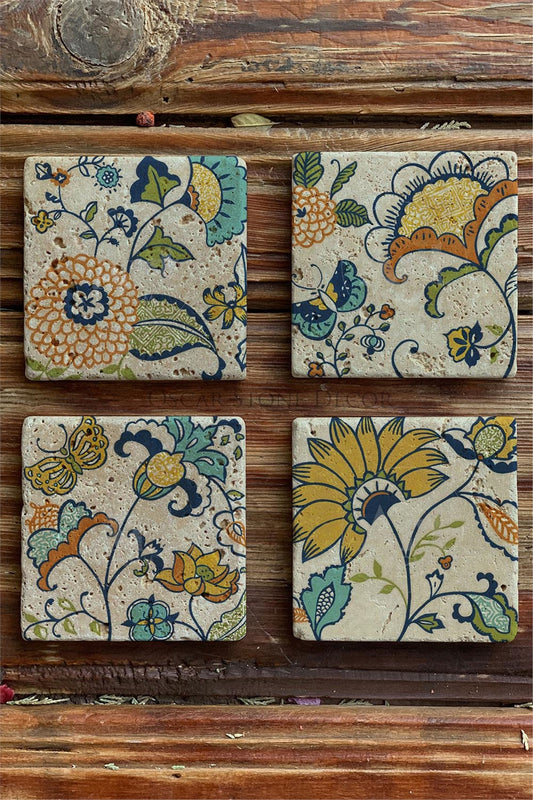 Printed Natural Stone Coasters Set of 4 Pattern Tile