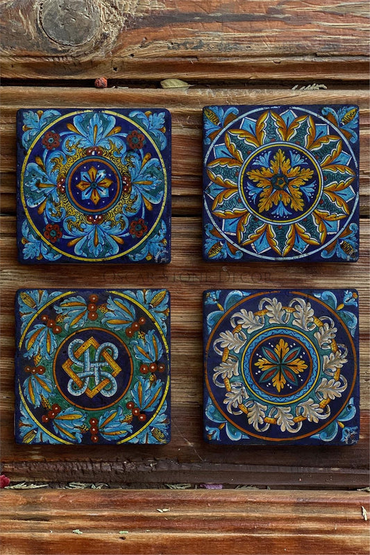 Printed Natural Stone Coasters Set of 4 Pattern Tile