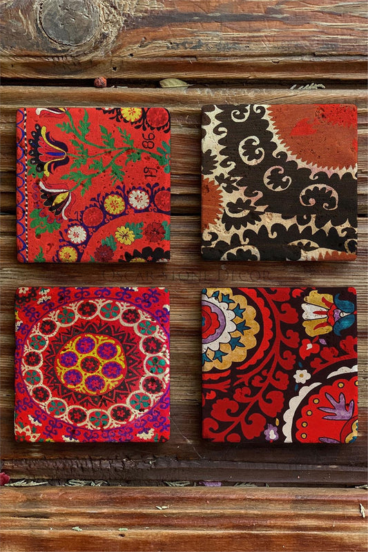Printed Natural Stone Coasters Set of 4 Pattern Tile