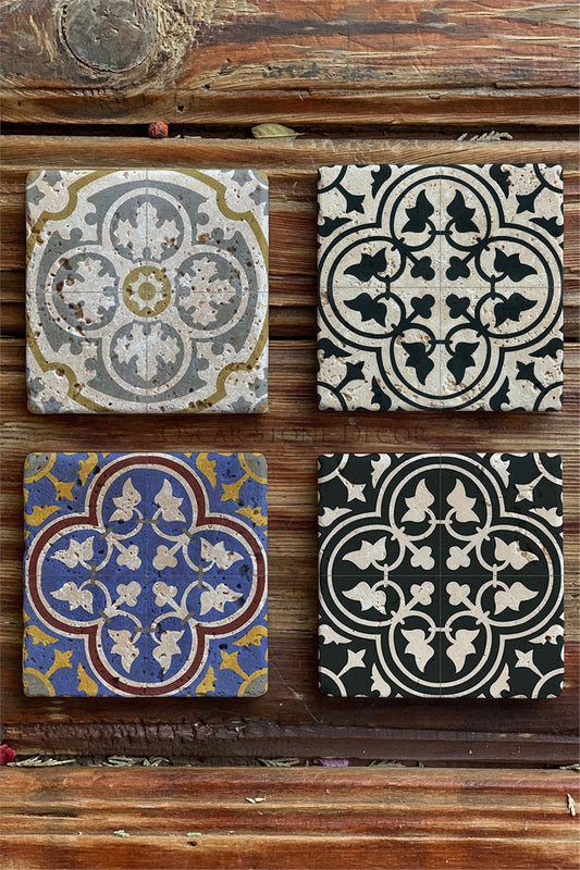Printed Natural Stone Coasters Set of 4 Pattern Tile
