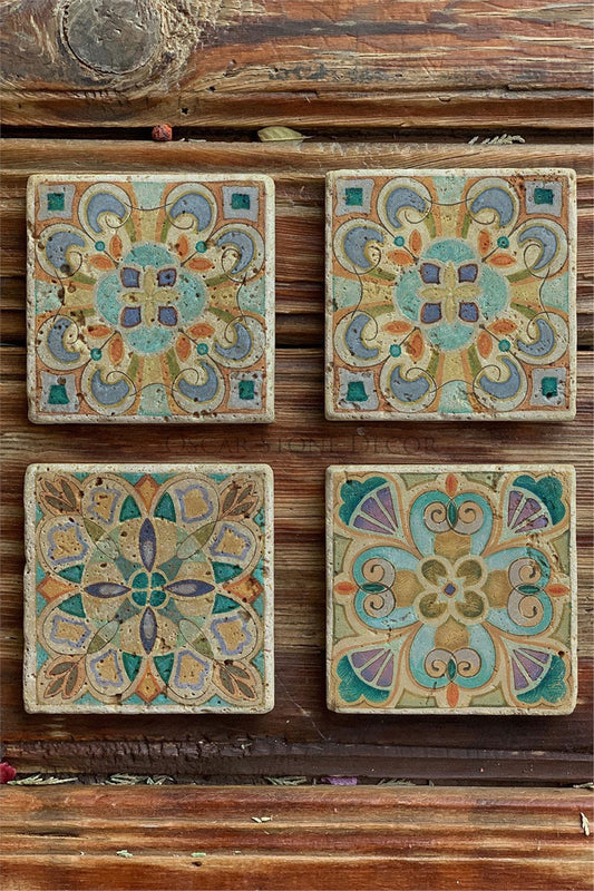 Printed Natural Stone Coasters Set of 4 Pattern Tile