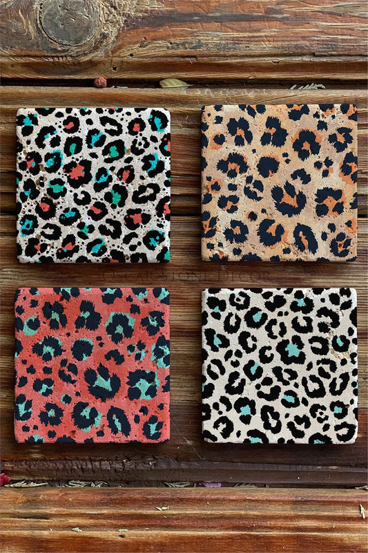 Printed Natural Stone Coasters Set of 4 Pattern Tile