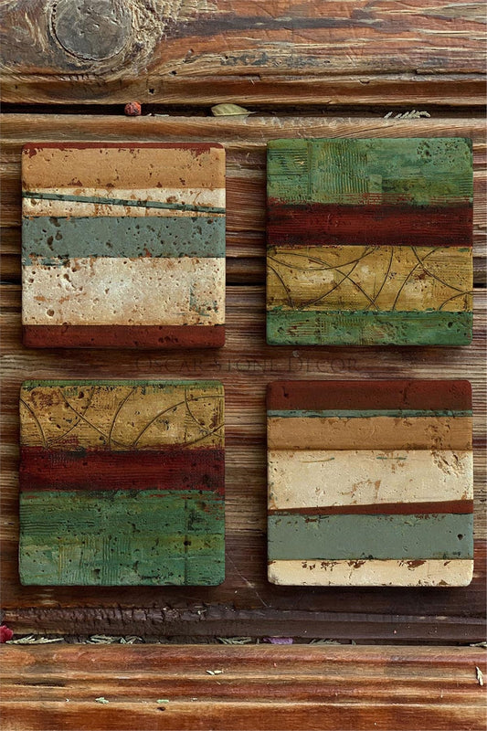 Printed Natural Stone Coasters Set of 4 Pattern Tile
