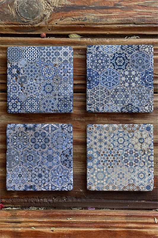 Printed Natural Stone Coasters Set of 4 Pattern Tile