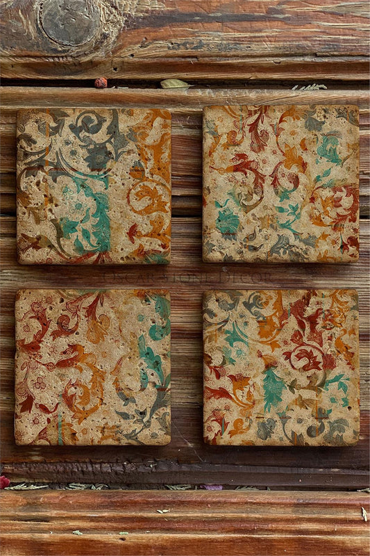 Printed Natural Stone Coasters Set of 4 Pattern Tile