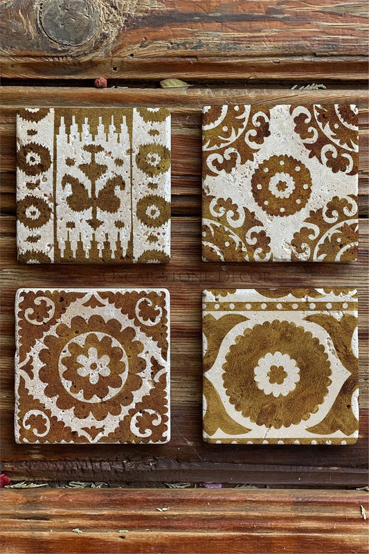 Printed Natural Stone Coasters Set of 4 Pattern Tile